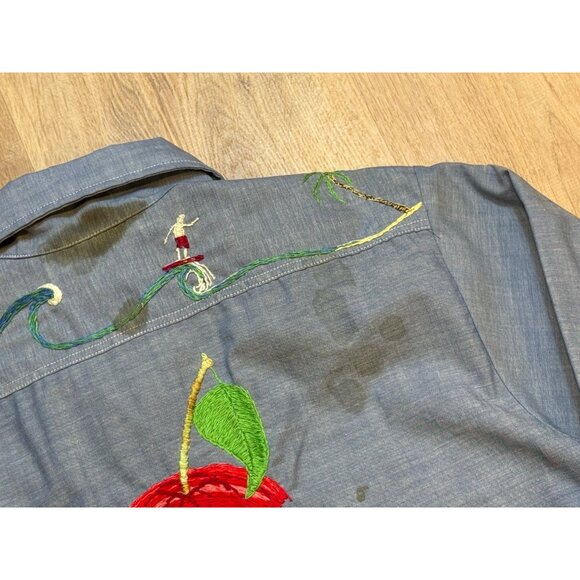 Vintage JC Penney Big Mac Cotton Chambray Sewn Button Up Shirt Art Deco Cottagec - Picture 4 of 11